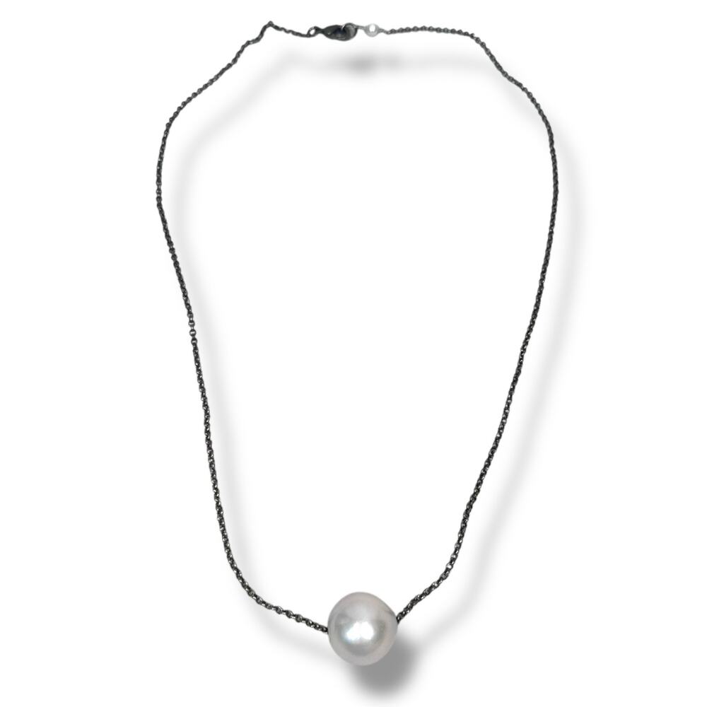 Natural‎ Pearl Choker Necklace Cable Chain Lobster Silver Tone Women's Jewelry